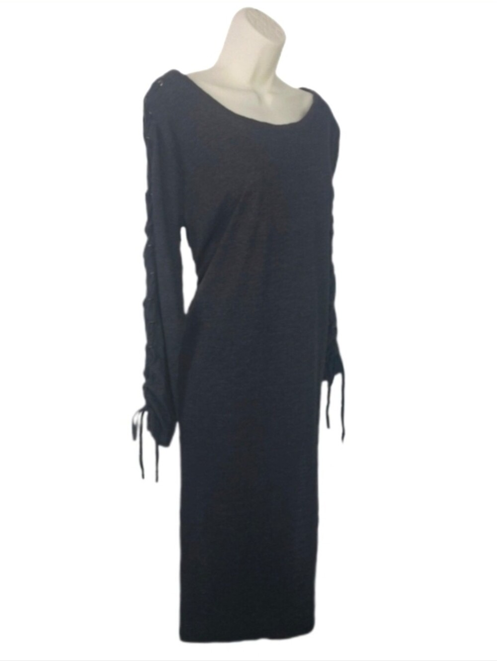 Umgee Dress Knit  Long Sleeve With Tie-Detail  Charcoal Size L - Picture 3 of 10